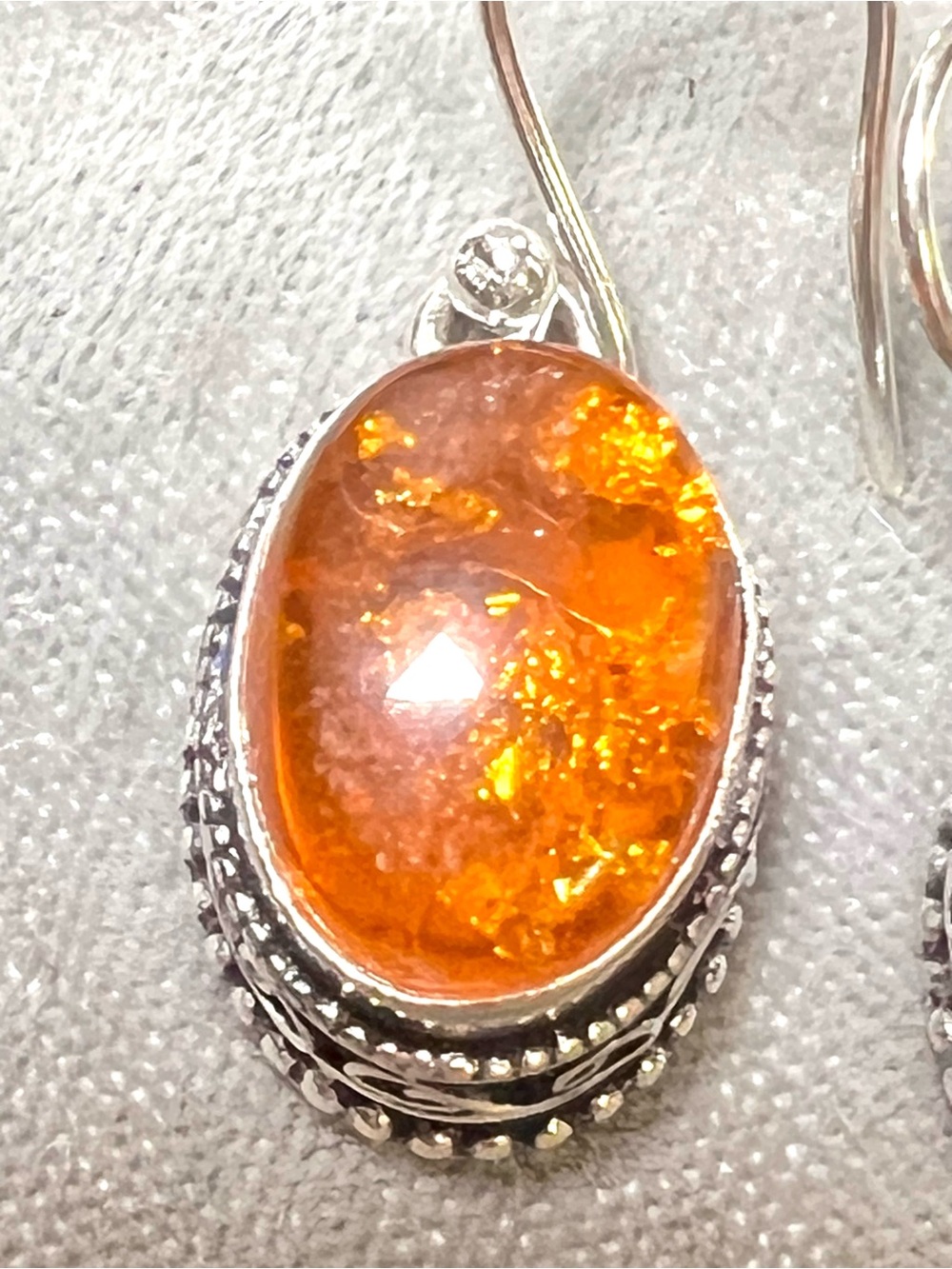 NWT Solid Sterling Silver Natural Amber Oval Drop Artisan Earrings Stamped 925 - Picture 7 of 7